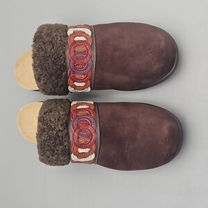 Spenco Brown Leather Clogs Buckle Sherpa Slide Mule Women's 9.5 D